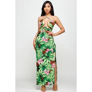 Tropical High Split Deep V Long Summer Dress